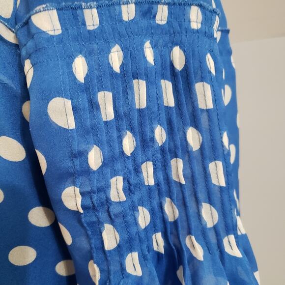 Polka Dot Blue Pintuck Semi Sheer Blouse Size Small by Outback Red - Picture 7 of 11